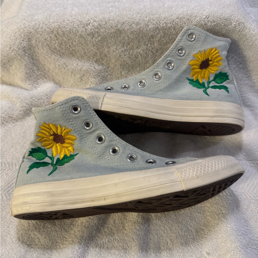 New Converse All Star High Womens Sneakers Sunflower Size 7 Light Blue No Laces